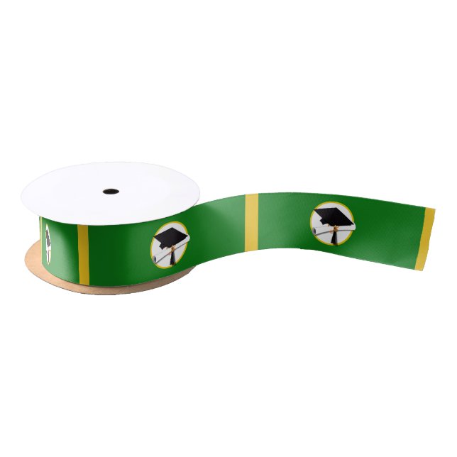 Graduation Cap w/Diploma - Green Background Satin Ribbon (Spool)