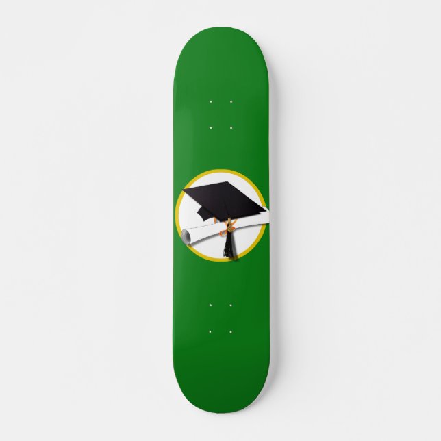 Graduation Cap w/Diploma on Green Skateboard (Front)