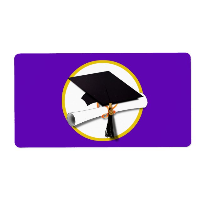 Graduation Cap w/Diploma - Purple Background Label (Front)