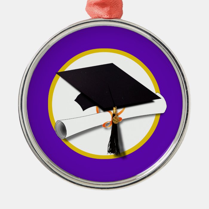 Graduation Cap w/Diploma   Purple Background Christmas Ornaments