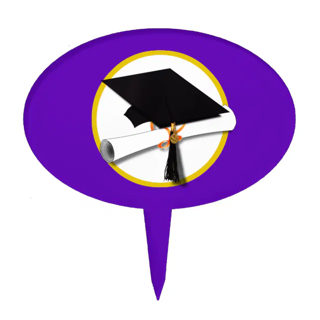 Graduation Cap w/Diploma - Purple Cake Topper | Zazzle
