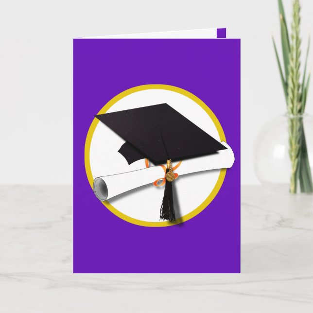 Graduation Cap w/Diploma - Purple Card (Front)
