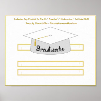 Graduation Cap White Paper Hat Graduate Printable Poster