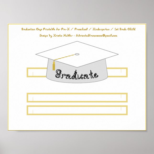 Graduation Cap White Paper Hat Graduate Printable Poster (Front)