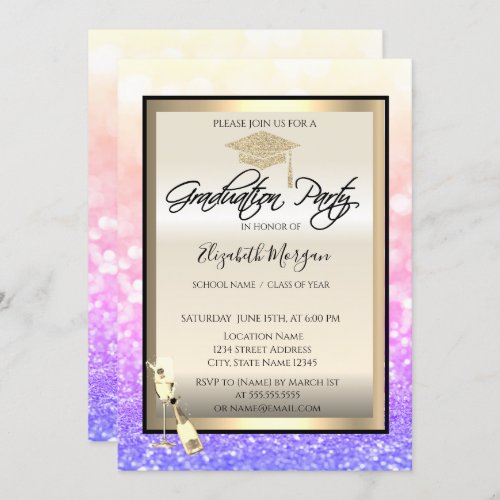 Graduation CapWine Glass Bokeh Graduation Invitation