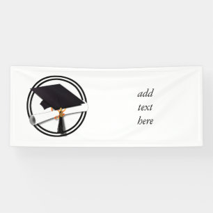 Graduation Cap with Black And White Circle Banner