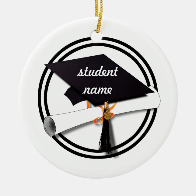 Graduation Cap with Black And White Circle Ceramic Ornament (Front)