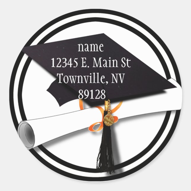 Graduation Cap with Black And White Circle Classic Round Sticker (Front)