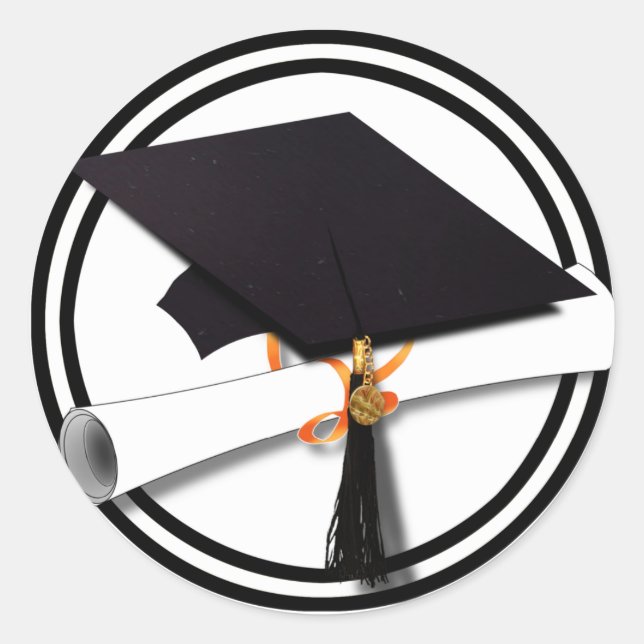 Graduation Cap with Black And White Circle Classic Round Sticker (Front)