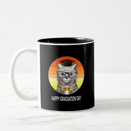 Graduation cap with cat Two_Tone coffee mug
