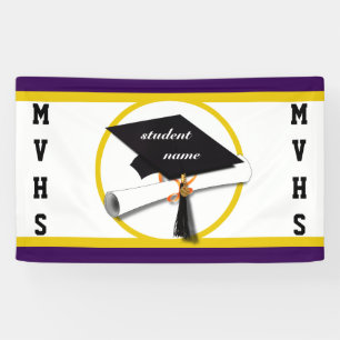 Graduation Cap with Diploma and Gold Circle Banner