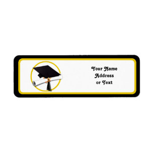 Graduation Cap with Diploma and Gold Circle Label