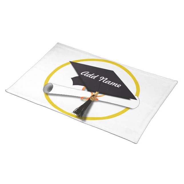 Graduation Cap with Diploma and Gold Circle Placemat (On Table)