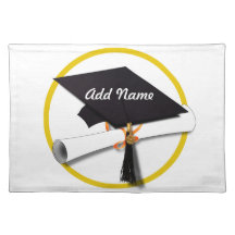 Graduation Cap with Diploma and Gold Circle