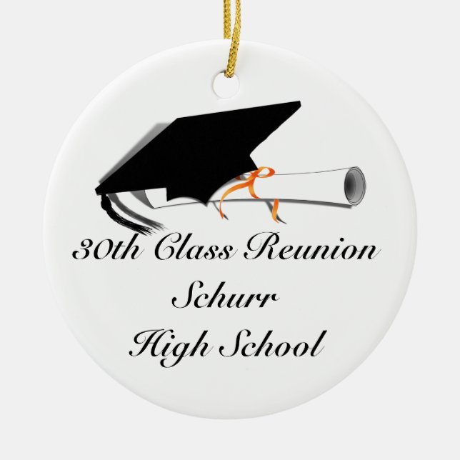 Graduation Cap With Diploma - High School Reunion Ceramic Ornament (Front)