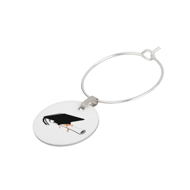 Graduation Cap With Diploma Wine Charm (Side)