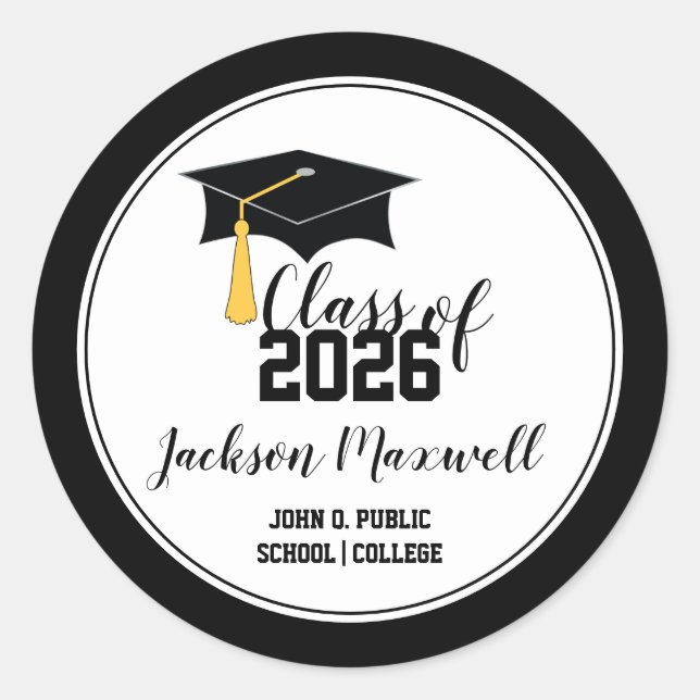 Graduation Cap with Tassel Class of 2026 Classic Round Sticker (Front)