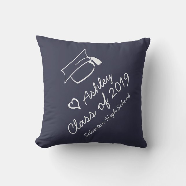 Graduation Cap Year Name School Personalized Throw Pillow (Front)