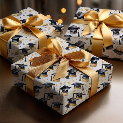 Graduation Caps and Diplomas Grad Celebration Wrapping Paper Sheets