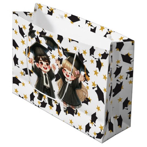Graduation Caps And Stars Large Gift Bag