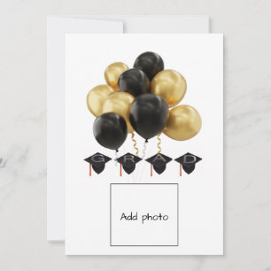 Graduation Caps Card Black Gold Balloons