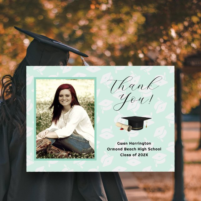 Graduation Caps Photo Thank You Message Cards (Creator Uploaded)