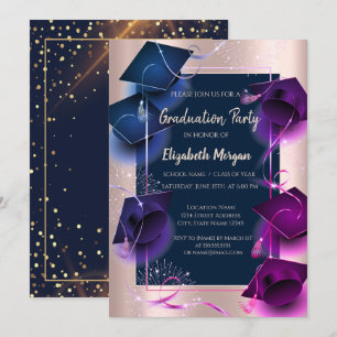 Graduation Caps Rose Gold,Dots Graduation Party Invitation