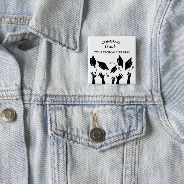 Graduation Caps Toss Congrats Grad Custom Pinback Button (In Situ)