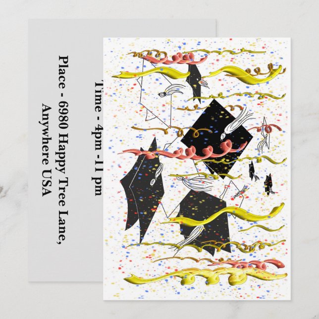 Graduation Caps with Colred Streamers and Confetti Invitation (Front/Back)