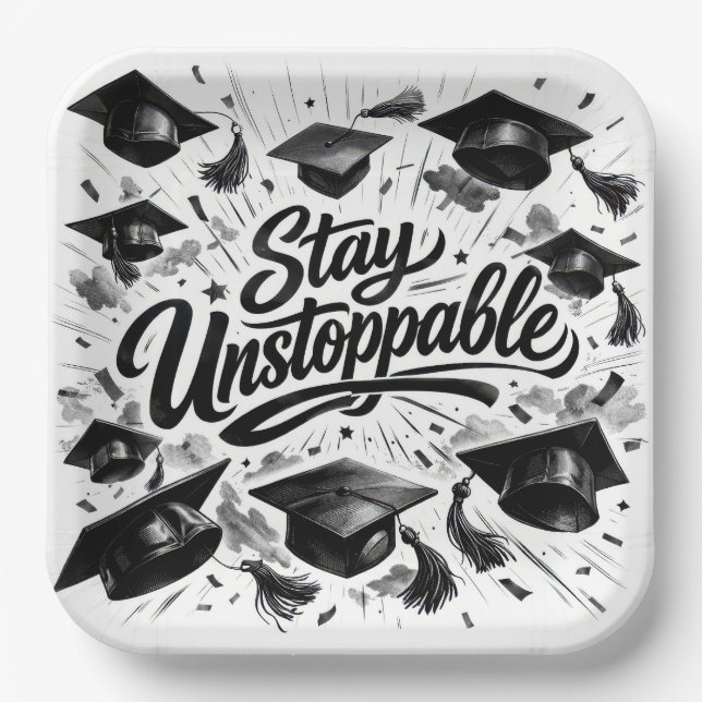 Graduation Caps with Motivational Text Paper Plates (Front)