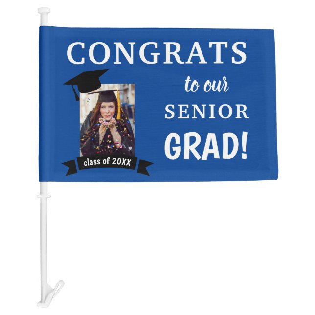 Graduation Car Flag Honk or Wave Custom Blue (Front)