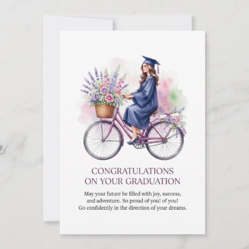 Graduation Card: Graduate on Bicycle with Flowers Invitation