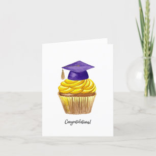 Graduation Card, Watercolor Cap With Cupcake Holiday Card