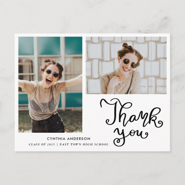 Graduation Casual Thank You Script Photo Collage Postcard (Front)