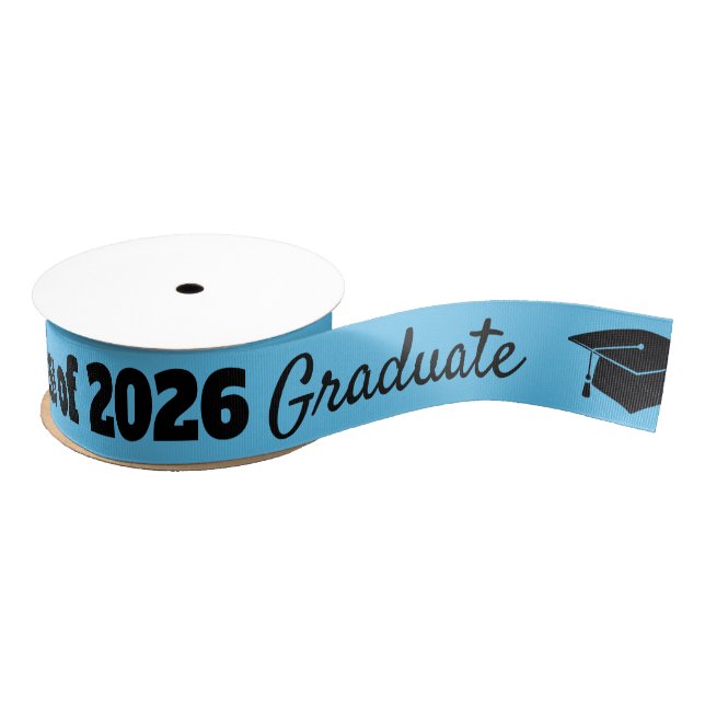 Graduation Celebration Black Blue Hat Vector Art Grosgrain Ribbon (Spool)