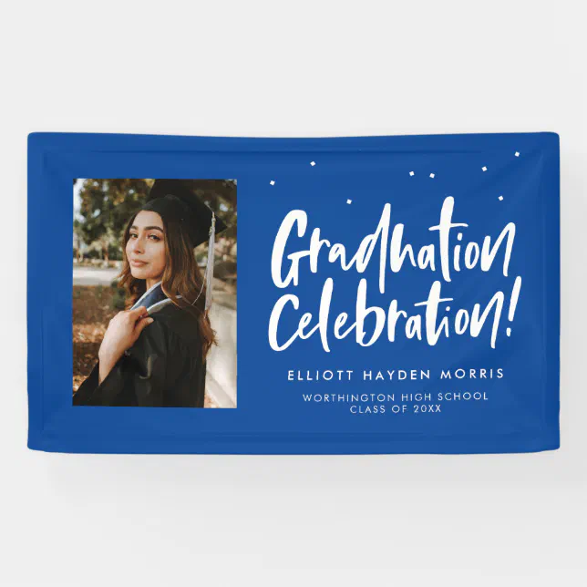 Graduation celebration blue graduate party photo banner | Zazzle