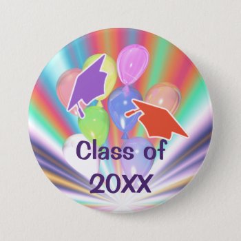 Graduation Celebration Caps And Balloons  Button by Peerdrops at Zazzle
