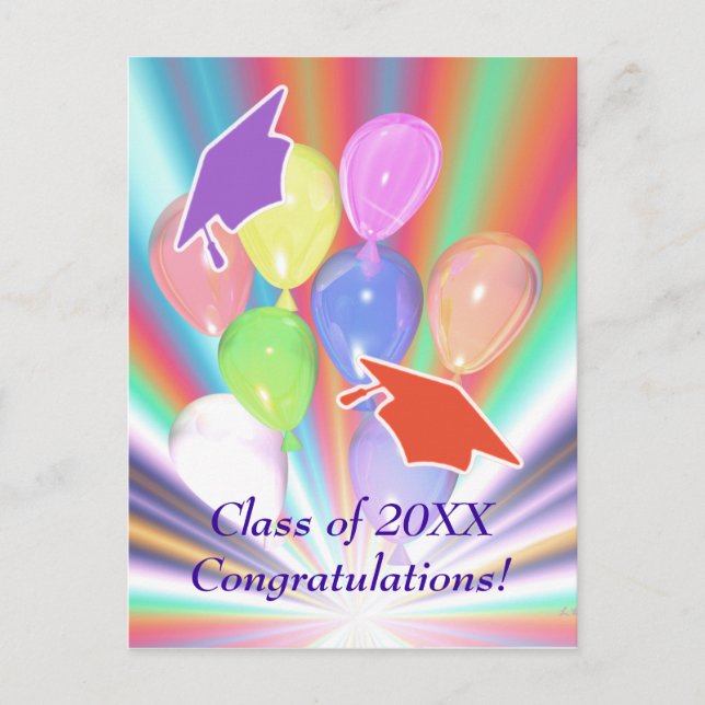 Graduation Celebration Caps and Balloons Invitation Postcard (Front)