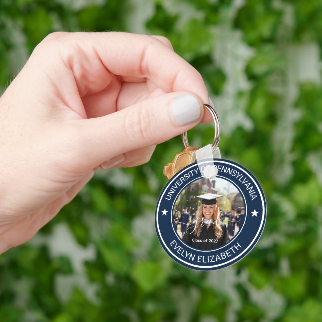 Graduation Celebration Classic Style Navy Keychain (Hand)