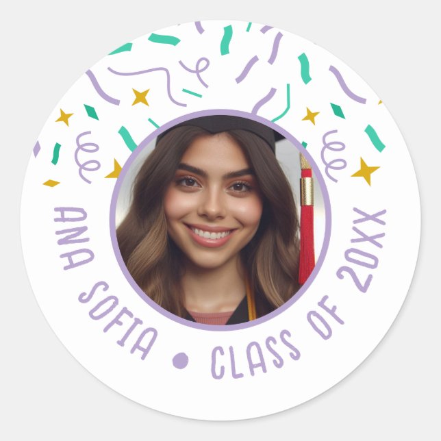 Graduation Celebration Custom Photo Festive Classic Round Sticker (Front)
