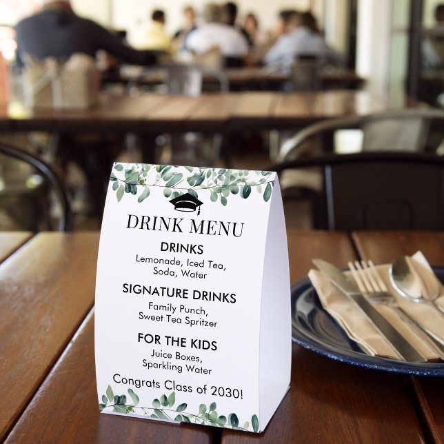 Graduation Celebration Drink Menu Eucalyptus Paper Table Tent (Insitu(Restaurant))