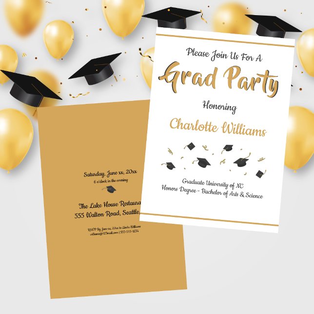 Graduation Celebration Gold Grad Party Invitation (Creator Uploaded)