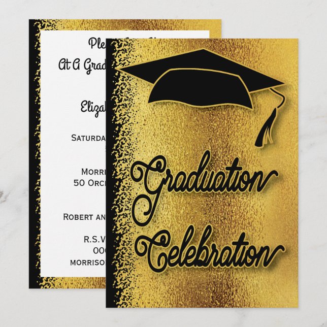 Graduation Celebration Grad Party Faux Gold Modern Invitation (Front/Back)