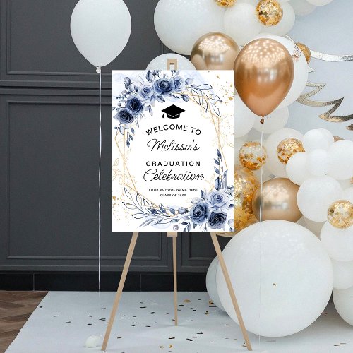 Graduation Celebration Navy Blue Flowers Welcome Foam Board