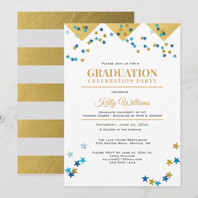 Graduation Celebration Party, Gold, Name, Invitation (Front/Back)