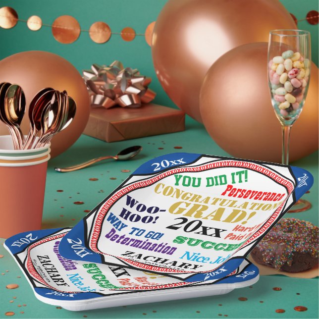 Graduation Celebration Personalize School Colors Paper Plates (Multi)