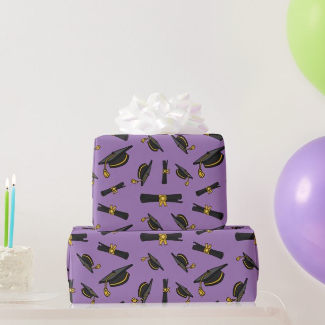 Graduation Celebration Purple Seamless Pattern Art Wrapping Paper (Party Gifts)
