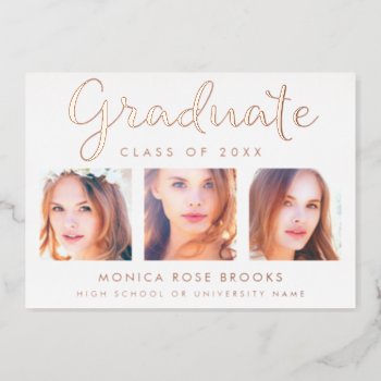Graduation Celebration Rose Gold Foil Invitation by girlygirlgraphics at Zazzle