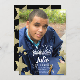 Graduation Celebration Stars Script Photo Invitation