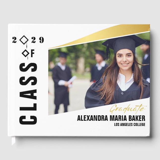 Graduation Ceremony Bash Party Sign in Black White Guest Book (Front)
